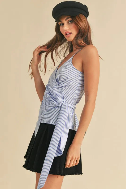 Aemi + Co Side Knotted Surplice Striped Cami OutfitFlow
