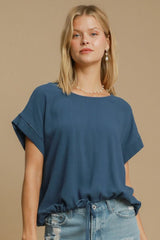 Outfit Flow - Umgee Drawstring Hem Round Neck Short Sleeve T-Shirt