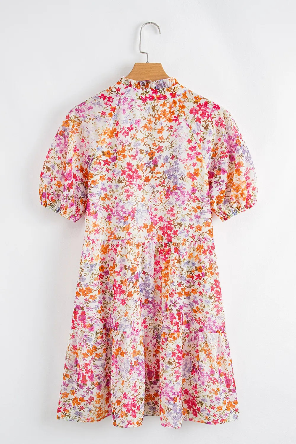 Floral Puff Sleeve Notched Tiered Mini Dress OutfitFlow