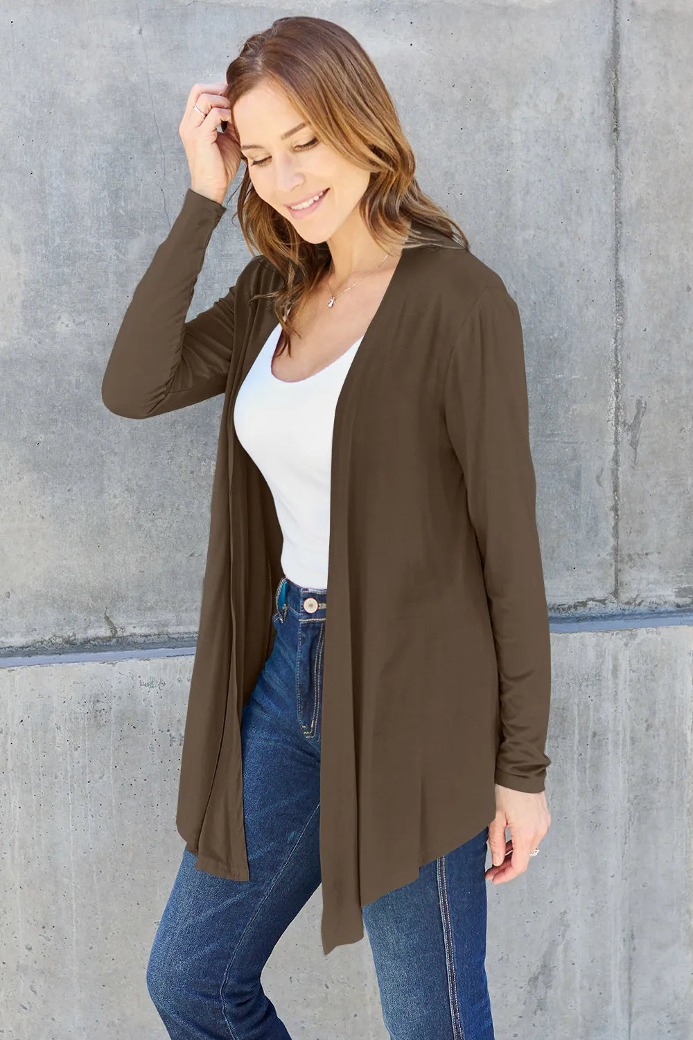 Basic Bae Full Size Open Front Long Sleeve Cardigan OutfitFlow