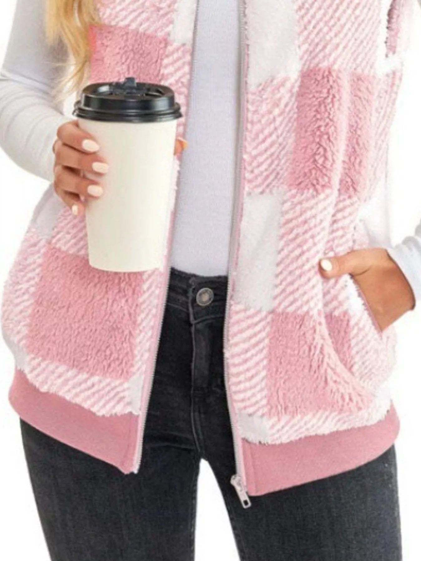 Full Size Color Block Zip Up Vest Coat Plus Size OutfitFlow