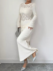 Lace Panel Ruched Bodycon Maxi Dress Trendsi