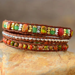 Natural Stone Woven Bracelet Orange One Size OutfitFlow
