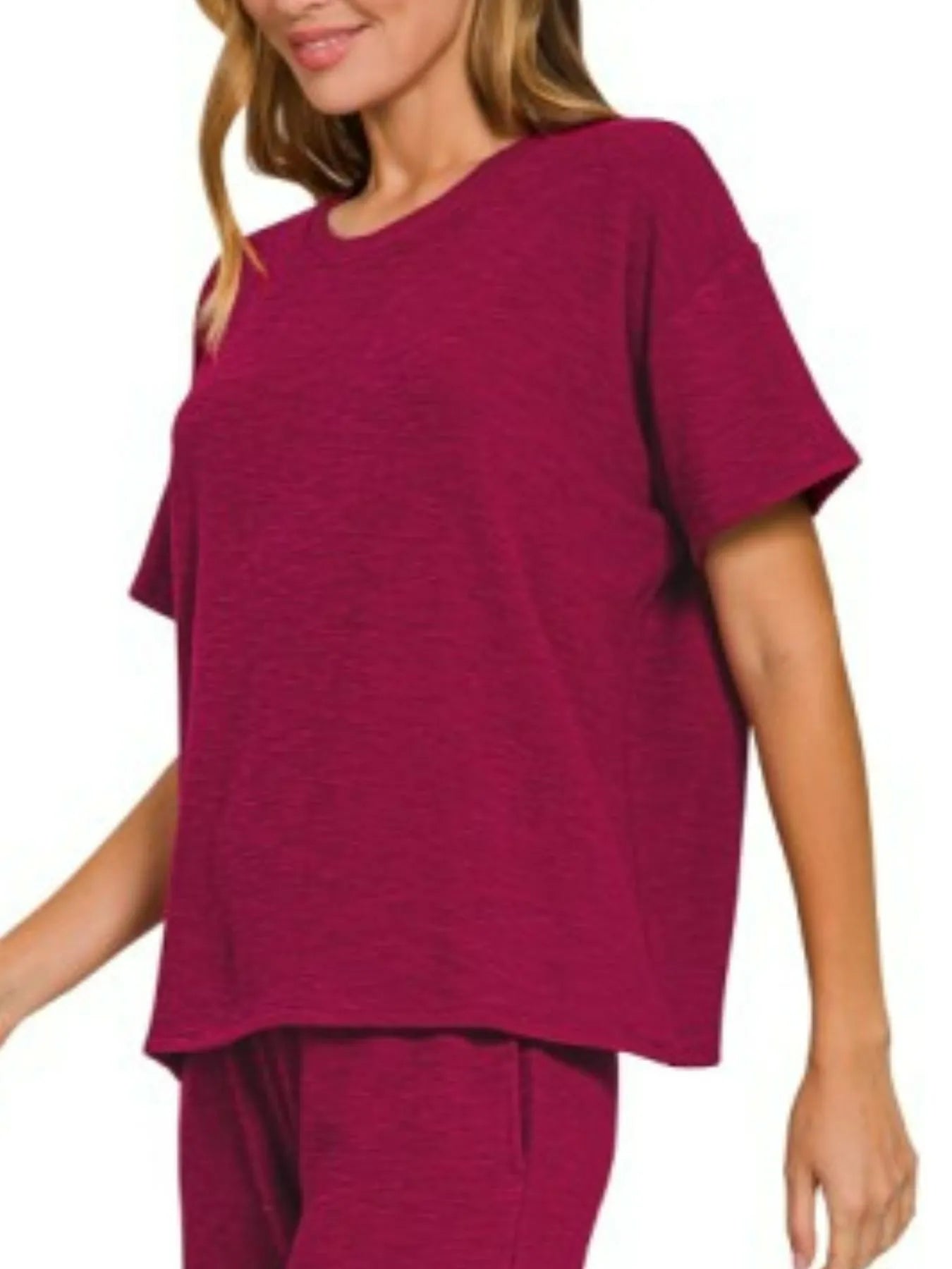 Zenana Slub Short Sleeve T-Shirt and Pants Set OutfitFlow