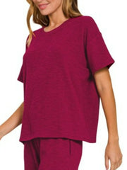 Zenana Slub Short Sleeve T-Shirt and Pants Set OutfitFlow