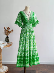 Floral Deep V-Neck Flutter Sleeves Dress OutfitFlow
