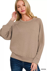 Zenana Scuba Round Neck Sweatshirt COCOA OutfitFlow