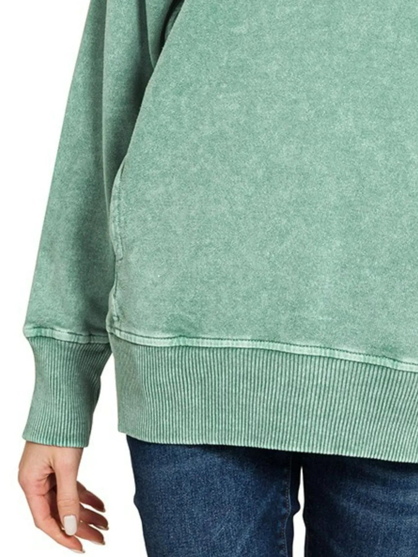 Zenana Halo Snow Washed French Terry Round Neck Sweatshirt Trendsi