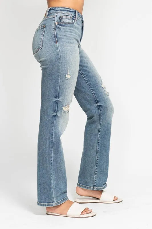 Judy Blue Full Size High Waist Distressed Dad Jean Plus Size OutfitFlow