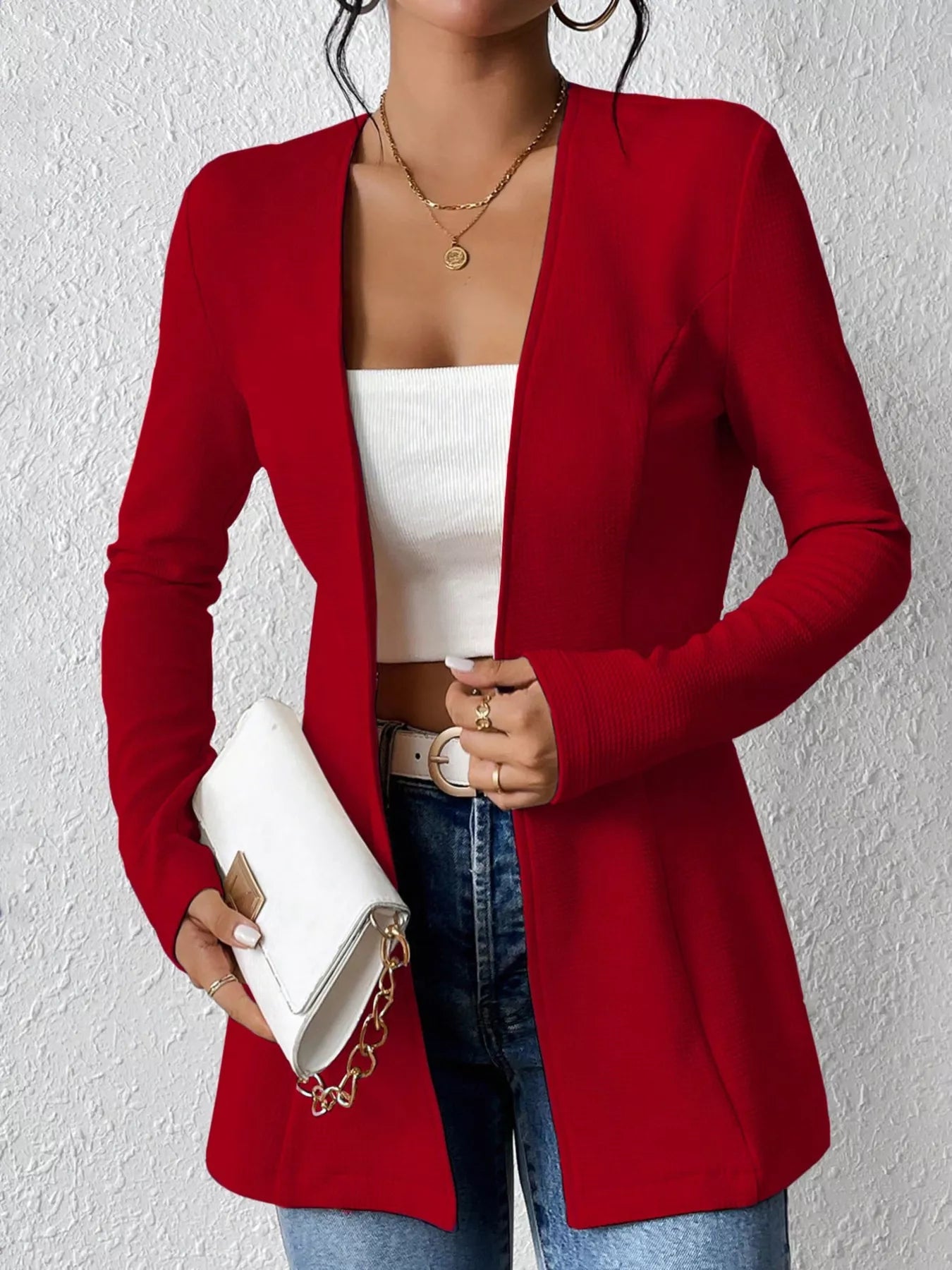 One Button Long Sleeve Blazer Red OutfitFlow