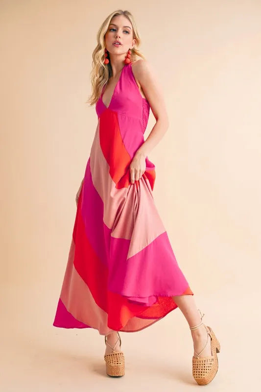 Color Block Sleeveless Maxi Dress OutfitFlow