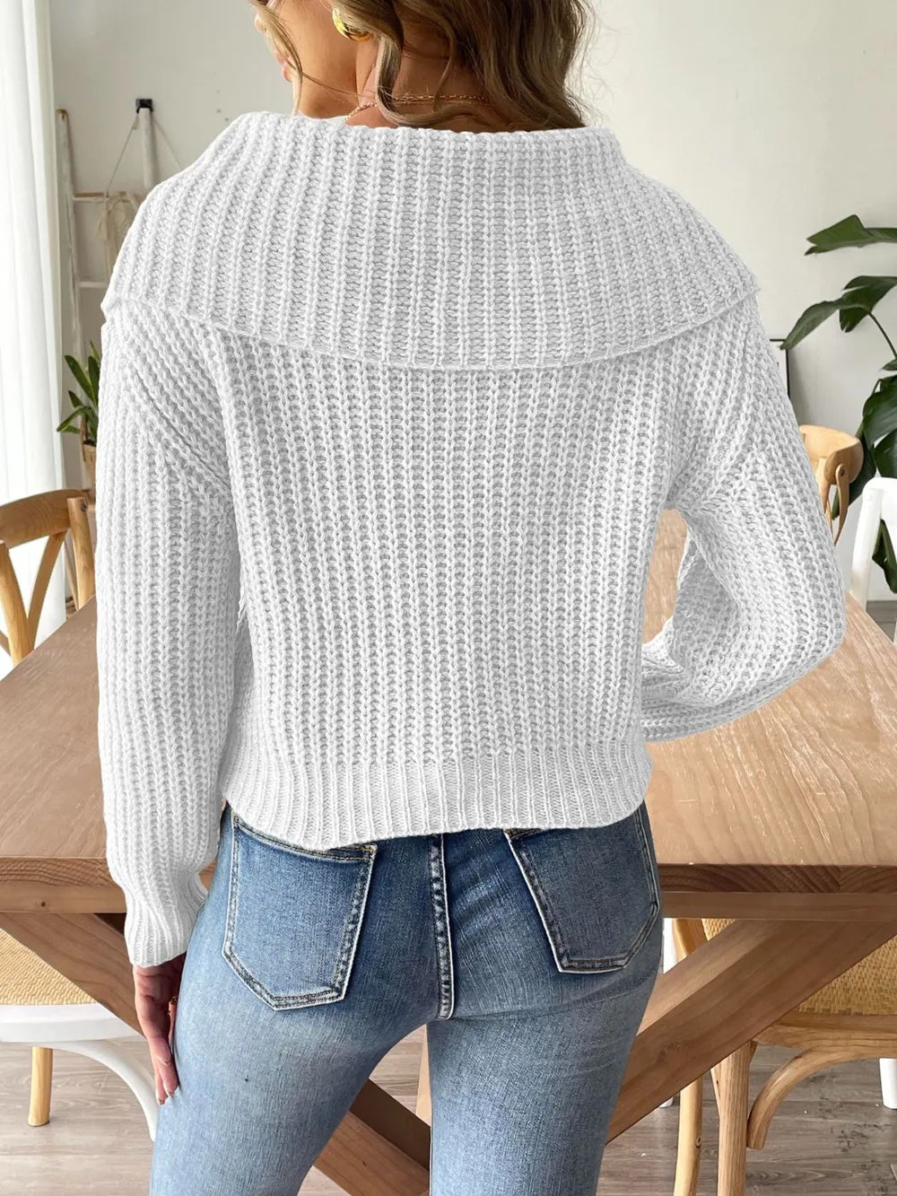 Cable-Knit Long Sleeve Sweater Trendsi