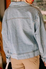 Zip Up Drop Shoulder Denim Jacket OutfitFlow