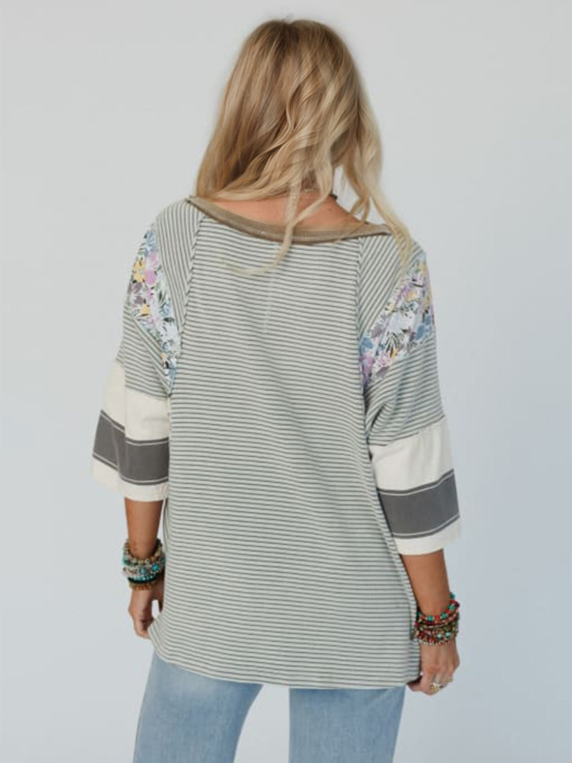 Outfit Flow - Color Block Printed Three-Quarter Sleeve Top