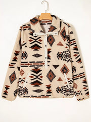 Western Aztec Half Zip Plush Sweatshirt OutfitFlow