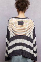 POL Color-Blocked Stripe Pattern Knit Top with Twisted Weave OutfitFlow