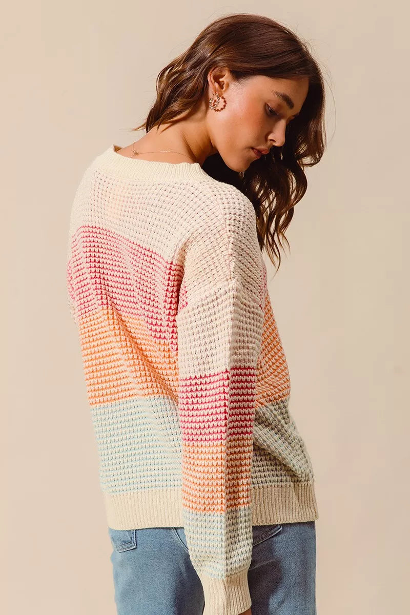 SO ME Multi Color Block Long Sleeve Sweater OutfitFlow