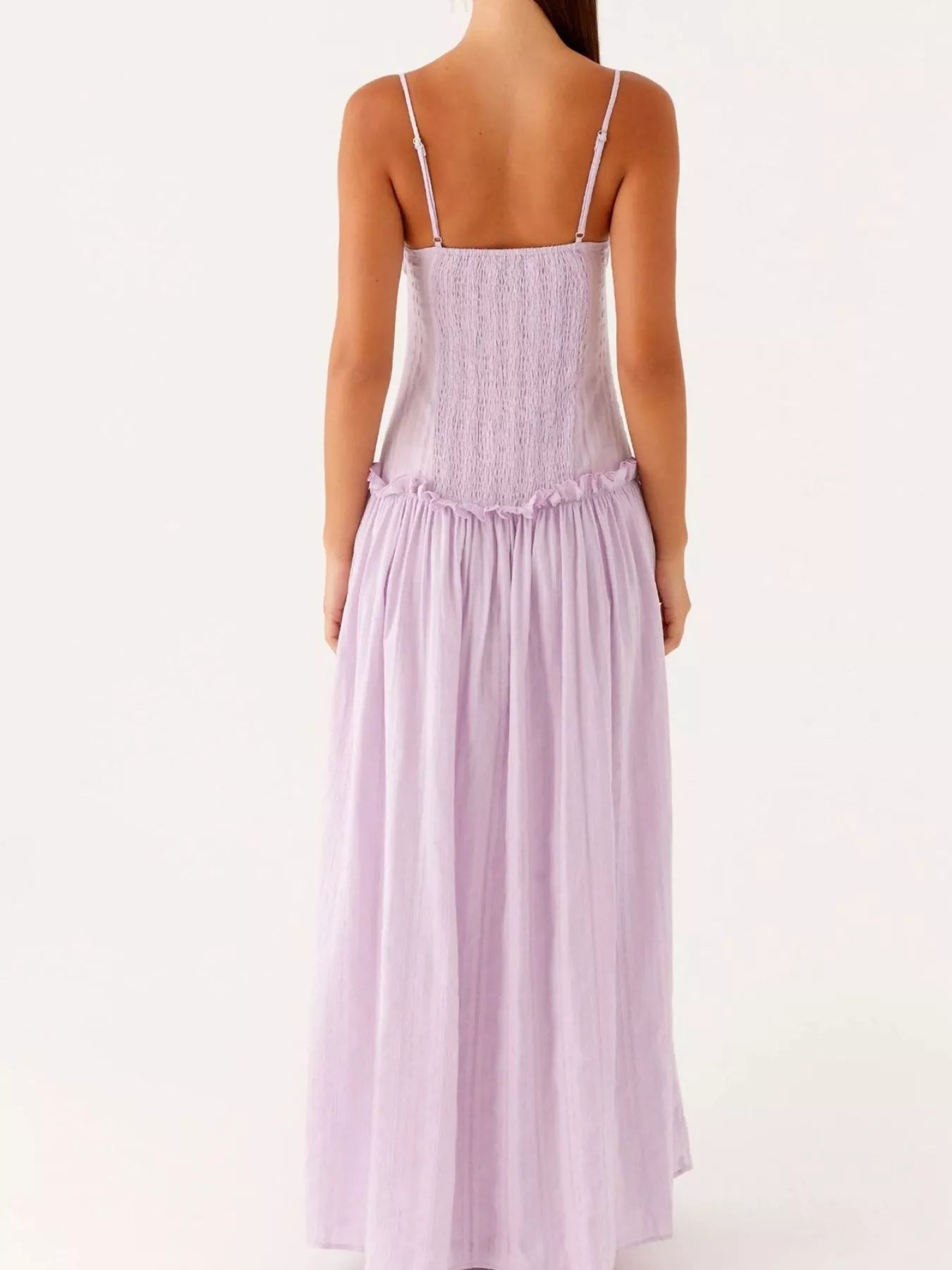 Frill Spaghetti Strap Maxi Dress OutfitFlow