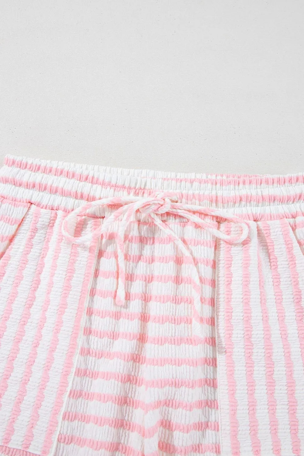 Stripe Knitted Short Sleeve Top and Drawstring Shorts Set OutfitFlow