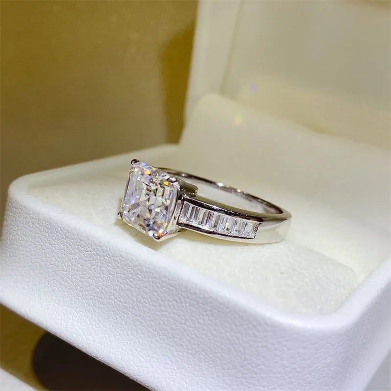 3 Carat Moissanite 925 Sterling Silver Square Shape Ring OutfitFlow