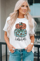 Pumpkin Graphic Short Sleeve T-Shirt White OutfitFlow