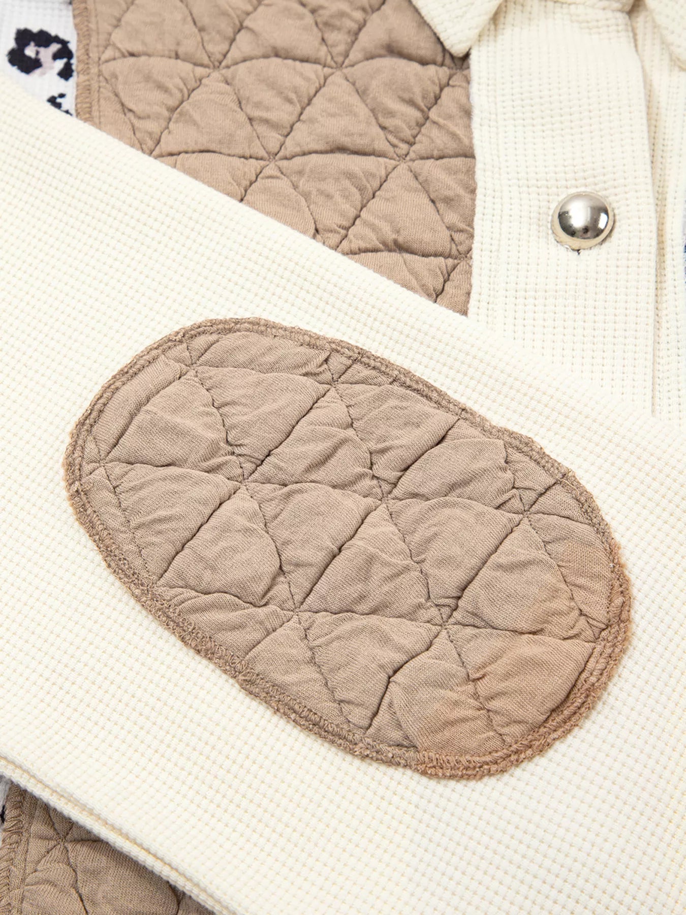 Leopard Waffle Quilted Patchwork Button Front Jacket OutfitFlow