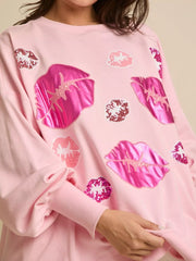 Lips Round Neck Dropped Shoulder Sweatshirt OutfitFlow