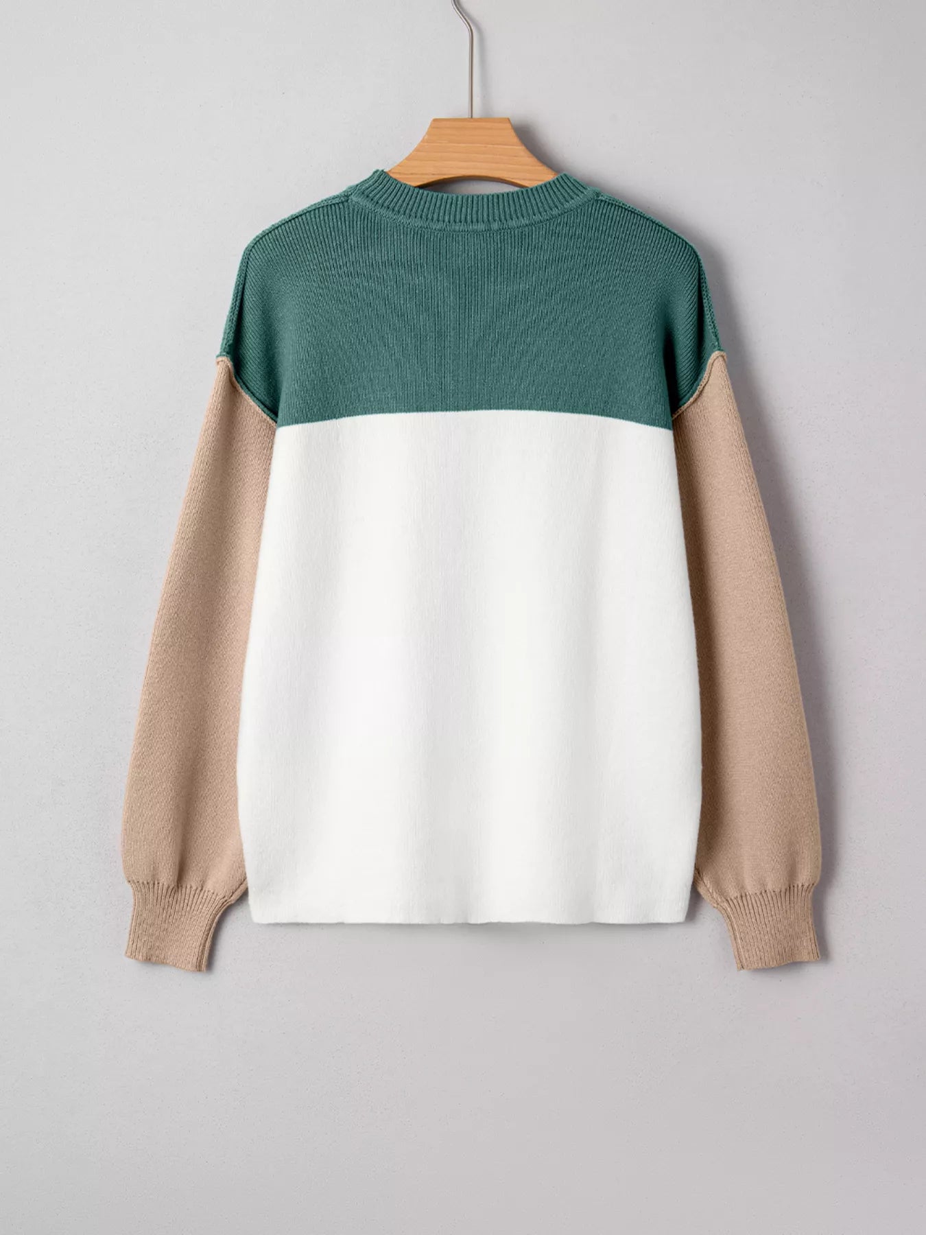 Color Block Plain Ribbed Knit Sweatshirt OutfitFlow