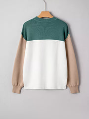 Color Block Plain Ribbed Knit Sweatshirt OutfitFlow