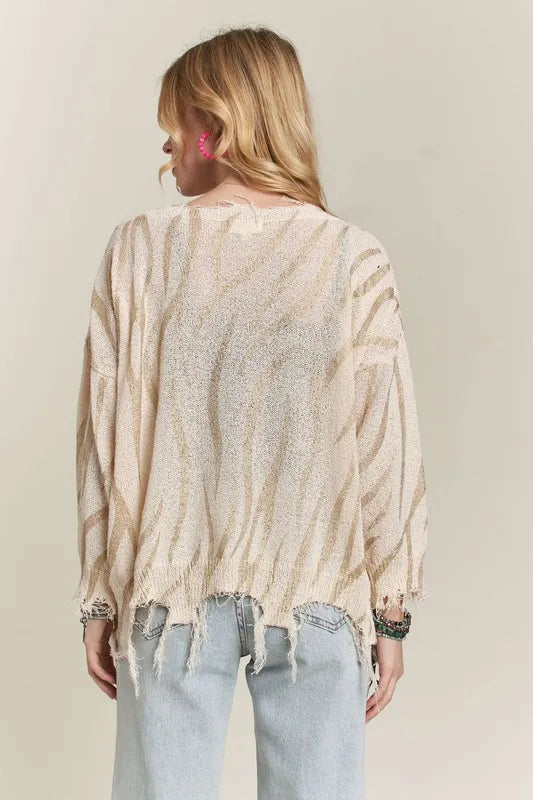 ADORA Frayed Zebra Knit Top OutfitFlow