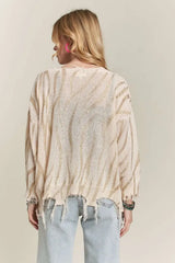 ADORA Frayed Zebra Knit Top OutfitFlow