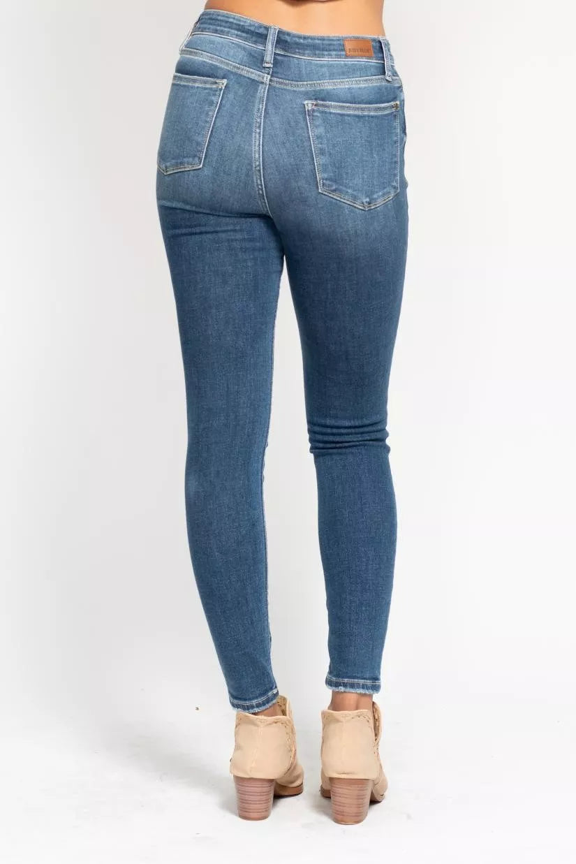 Judy Blue Full Size High Rise Button Fly Skinny Jeans Plus Size OutfitFlow