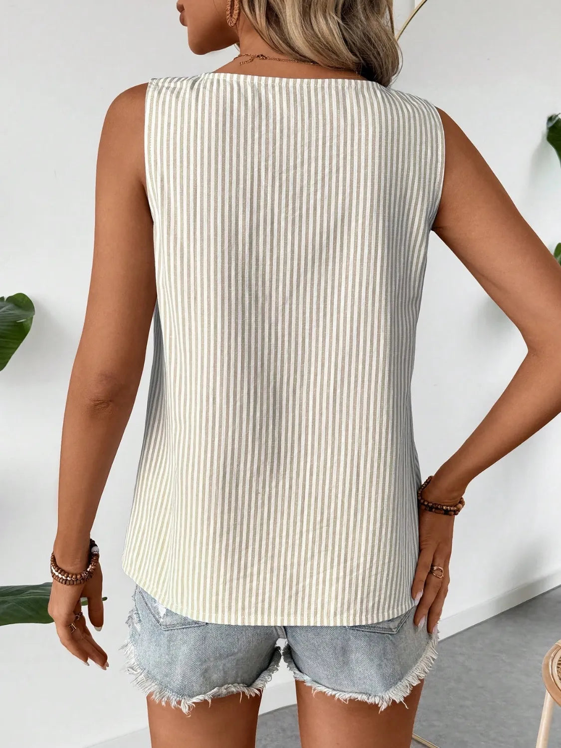 Decorative Button Asymmetrical Striped Tank OutfitFlow