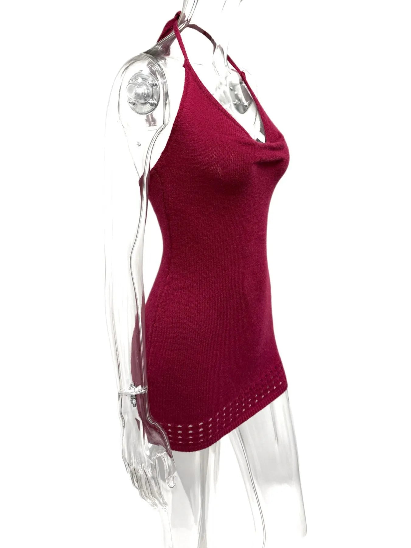 Openwork Halter Neck Knit Cami Dress OutfitFlow