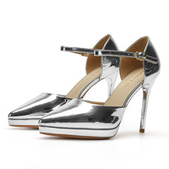Point Toe Stiletto Pumps Silver OutfitFlow