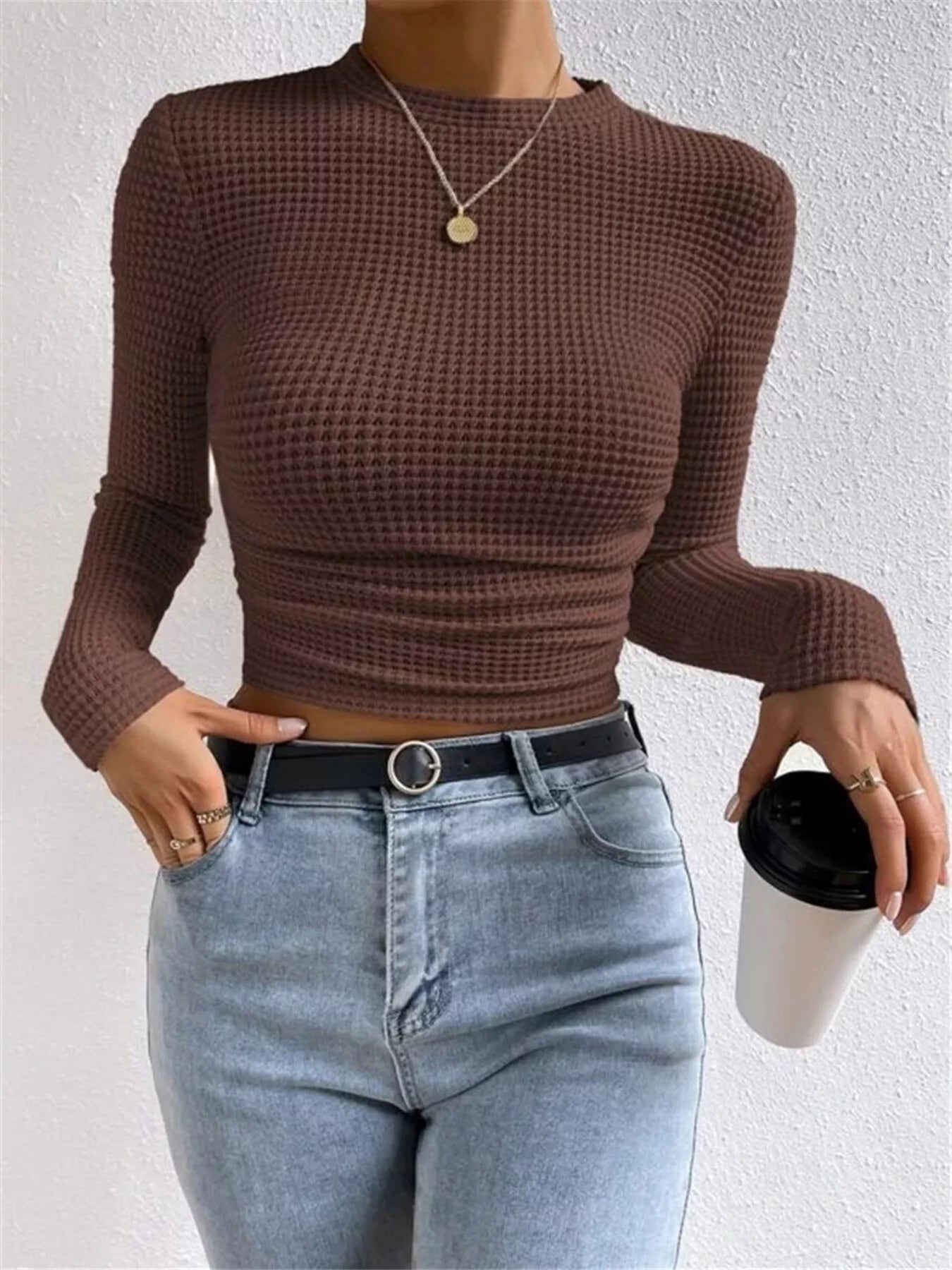 Waffle Knit Long Sleeve T-Shirt OutfitFlow
