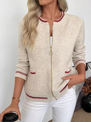 Zip Up Contrast Trim Cardigan OutfitFlow
