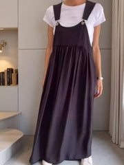 Full Size Ruched Wide Strap Overall Maxi Dress Plus Size Black OutfitFlow