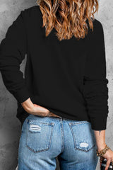 LOVE Rhinestone Clover Round Neck Sweatshirt OutfitFlow