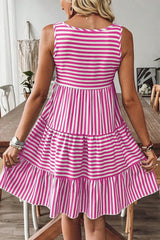 Stripe U Neck Sleeveless Loose Fit Mini Dress OutfitFlow