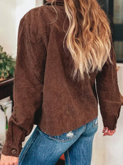 Floral Embroidered Collar Button Front Corduroy Jacket Trendsi