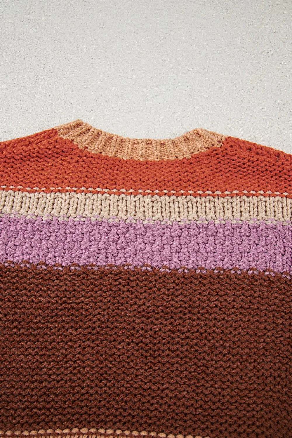 Colorblock Striped Round Neck Sweater OutfitFlow