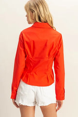 HYFVE Long Sleeve Pleated Waist Poplin Shirt OutfitFlow