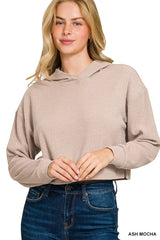 Zenana Drop Shoulder Ribbed Crop Hoodie OutfitFlow