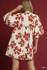 Umgee Two Tone Floral Tie-Neck Babydoll Dress OutfitFlow
