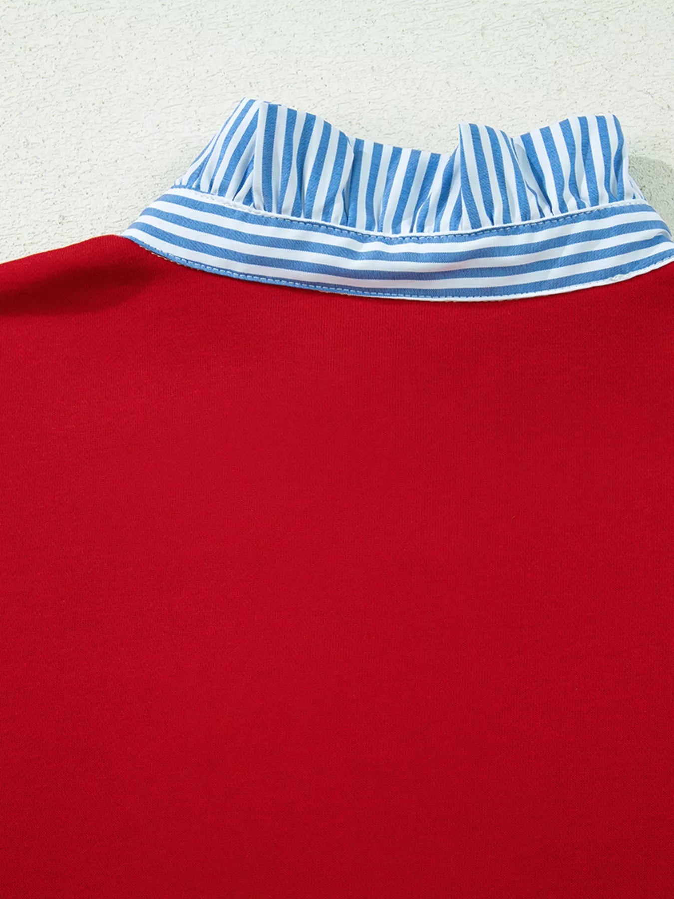 Striped Collar Patchwork Satin Bow Sweatshirt and Shorts Set OutfitFlow