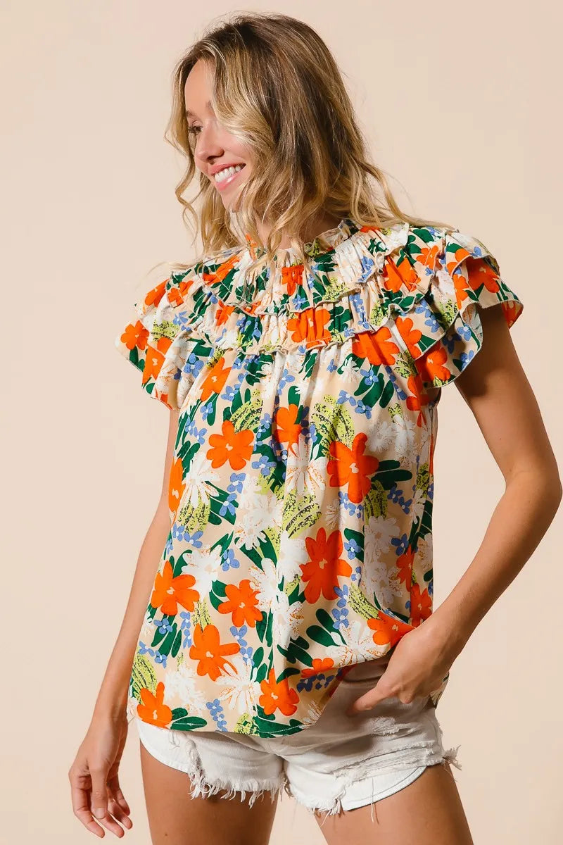 BiBi Multi Color Floral Print Woven Top OutfitFlow