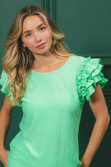 BiBi Birdseye Texture Layered Ruffle Top OutfitFlow