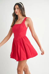 MABLE Poplin Square Neckline Bubble Mini Dress OutfitFlow