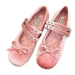 Round Toe Flats Slip-Ons Pink OutfitFlow